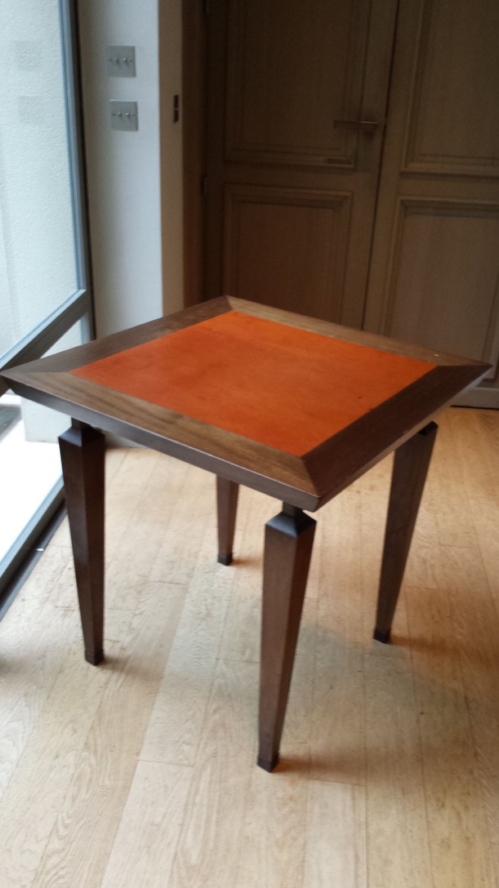 Table à jeu en acajou avec plateau en cuir